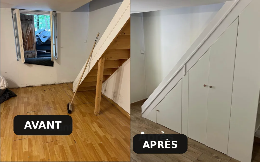 Aménagement sous-escalier à Hauts-de-Seine (92) par TerraRenova — avant / après