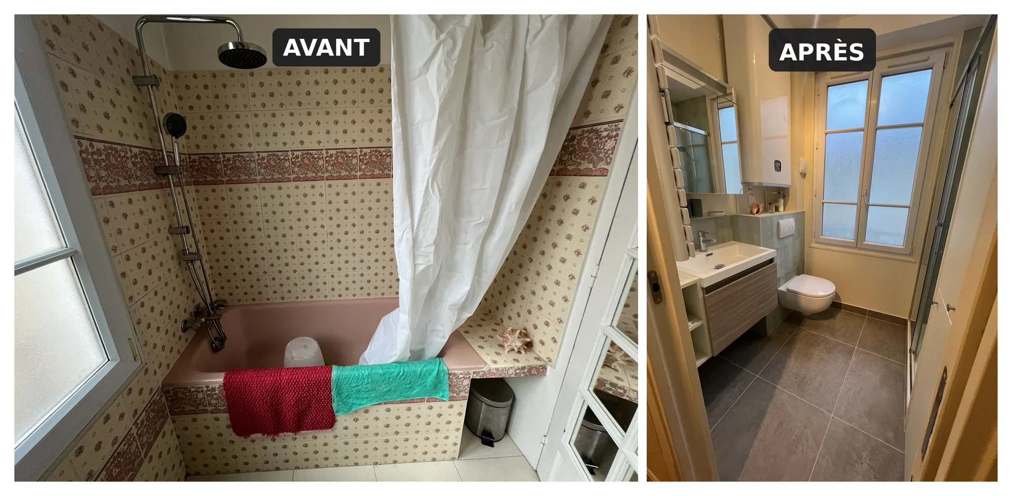 Salle de bain rénovée dans le Val-de-Marne (94) par TerraRenova — avant / après