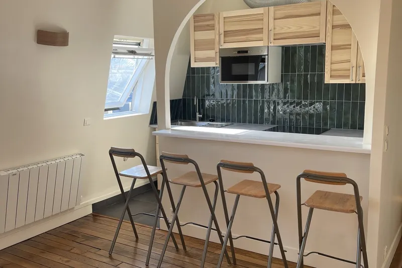 Cuisine ouverte après rénovation TerraRenova — appartement 37 m² à Paris