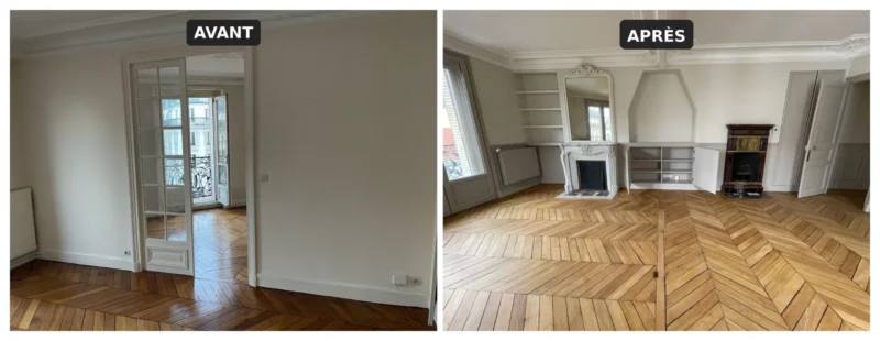 Rénovation séjour haussmannien Paris (75) avant après — TerraRenova